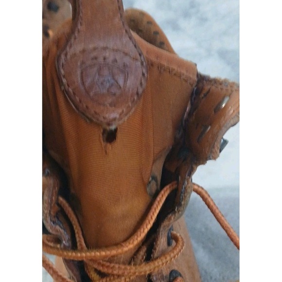 Ariat Tan Leather Ostrich Womens Boots 6 M Lace Up Western 16303 Farm Work READ - Picture 15 of 16